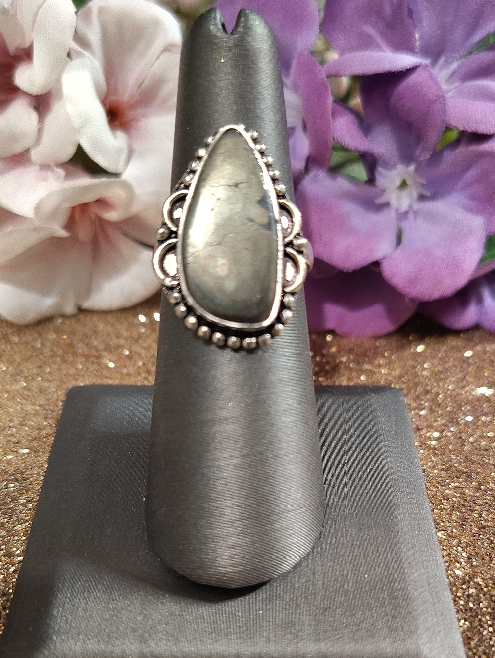 Pyrite Silver Plated Gemstone Ring - Size 7 1/2
